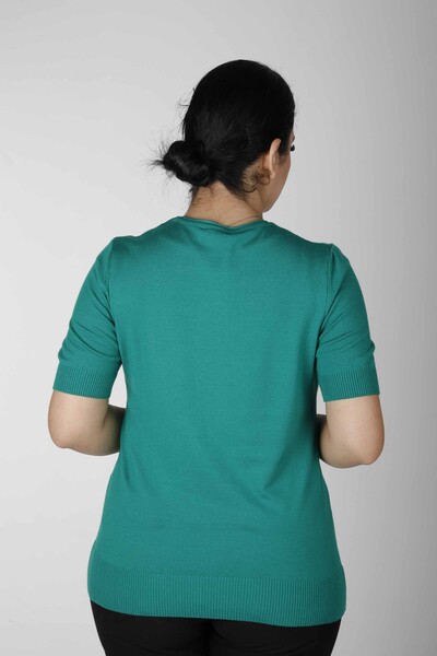 Knitted Sweater Short Sleeve Emerald - 15943 | KAZEE (Set of 3 S-M-L) - Thumbnail (2)