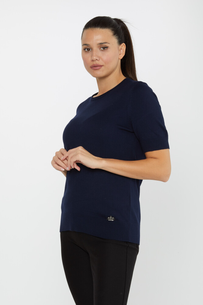 Knitted Sweater Short Sleeve Navy Blue - 16271 | KAZEE (Set of 4 L-XL-2XL-3XL) - 1