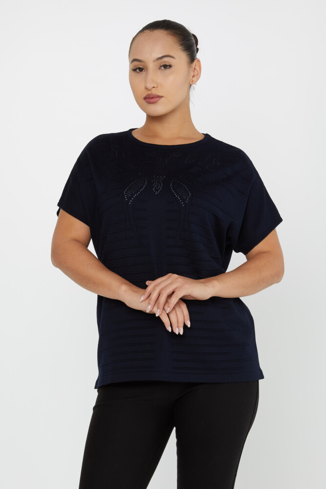 Knitted Sweater Short Sleeve Navy Blue - 30870 | KAZEE (Set of 3 L-XL-2XL) - 1