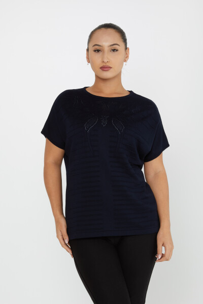 Knitted Sweater Short Sleeve Navy Blue - 30870 | KAZEE (Set of 3 L-XL-2XL) - 2