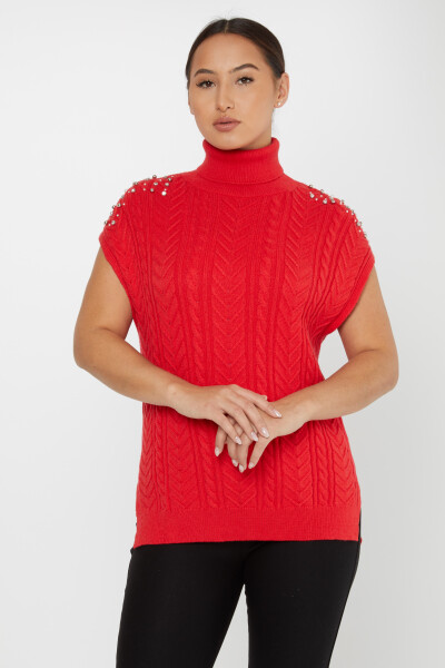 Knitted Sweater Sleeve Stone Detail Red - 30242 | KAZEE (Set of 3 S-M-L) - 1