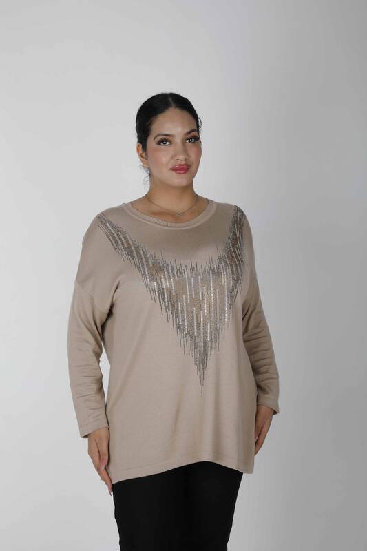 Knitted Sweater Slit Beige - 30220 | KAZEE (Set of 4 L-XL-2XL-3XL)