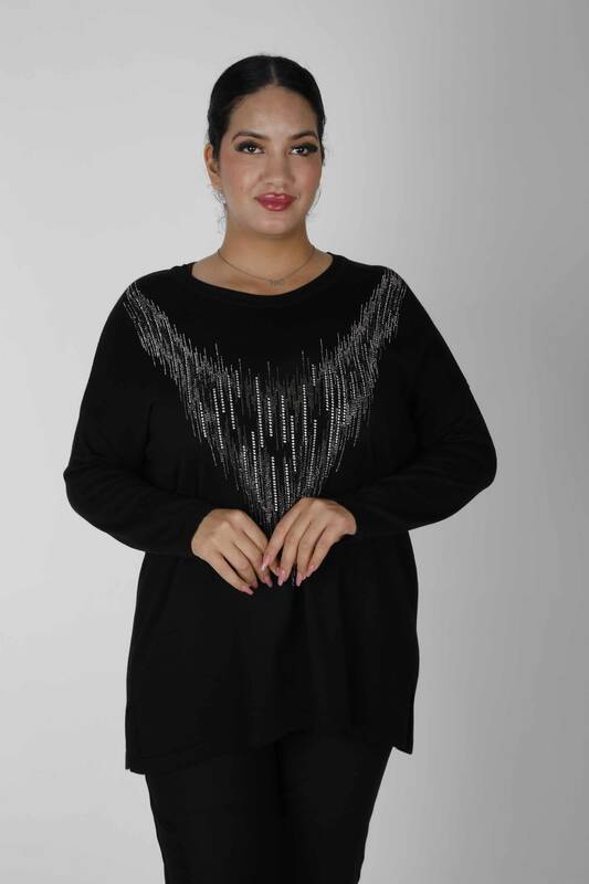 Knitted Sweater Slit Black - 30220 | KAZEE (Set of 4 L-XL-2XL-3XL)