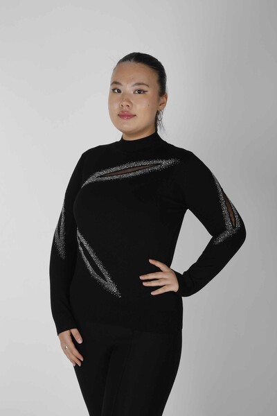 Knitted Sweater Stone Embroidered Black - 30090 | KAZEE (Set of 4 M-L-XL-2XL) - Thumbnail