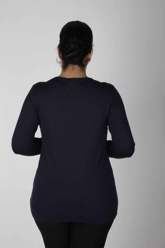 Knitted Sweater Stoned Navy Blue - 30531 | KAZEE (Set of 4 L-XL-2XL-3XL)