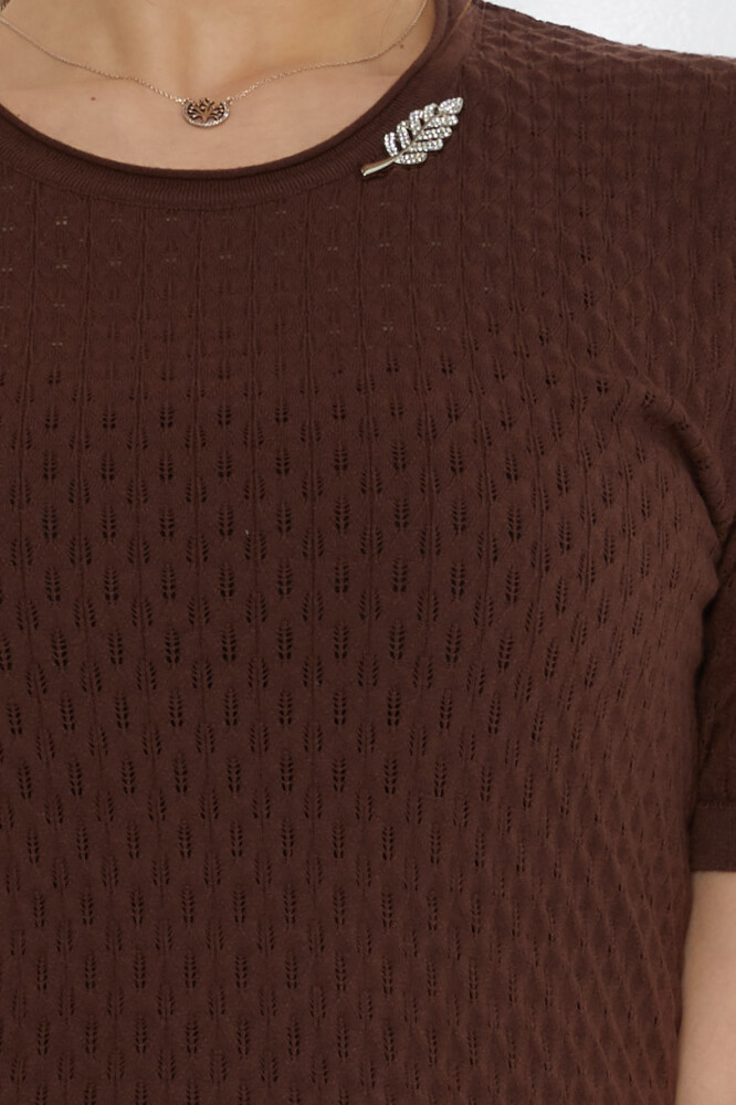 Knitwear Sweater with Leaf Brooch Brown - 31811 | KAZEE (Set of 3 M-L-XL) - 5