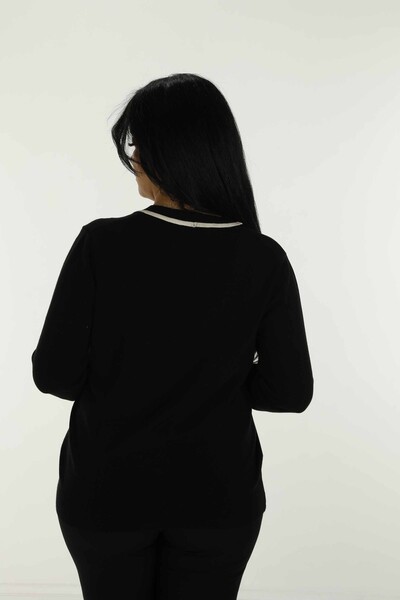 Cardigan in maglia scintillante con scollo a V Nero - 31055 | KAZEE - Thumbnail