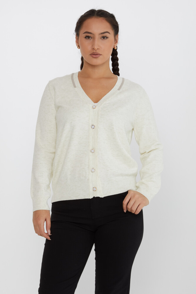 Maglieria Cardigan Bottone Perla Dettagliato Ecru - 31055 | KAZEE (Set da 4 L-XL-2XL-3XL) - 1