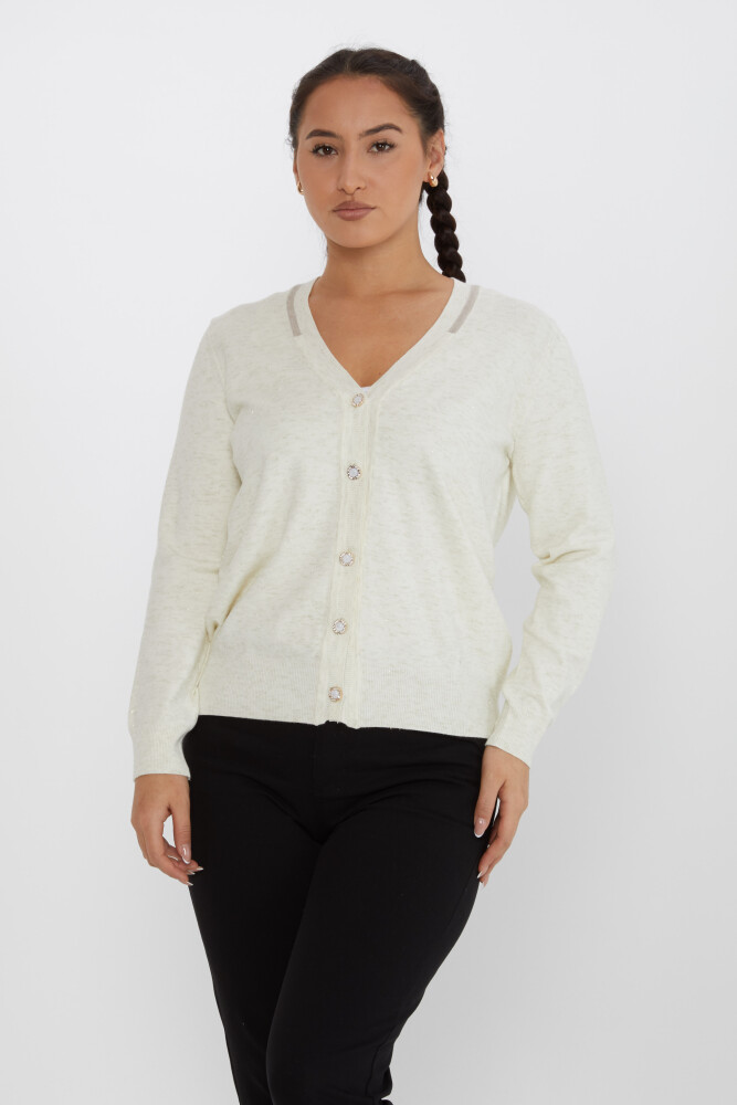 Maglieria Cardigan Bottone Perla Dettagliato Ecru - 31055 | KAZEE (Set da 4 L-XL-2XL-3XL) - 2