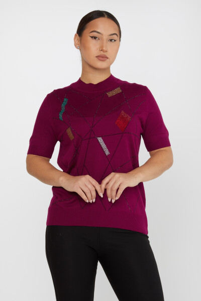 Maglieria Maglia Ricamata Pietra Colorata Lilla - 30078 | KAZEE (Set da 4 L-XL-2XL-3XL) 