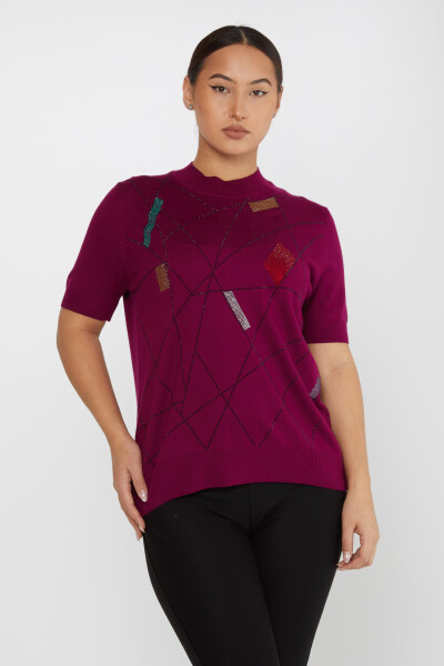 Maglieria Maglia Ricamata Pietra Colorata Lilla - 30078 | KAZEE (Set da 4 L-XL-2XL-3XL) - 2