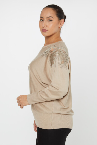 Maglieria Maglia Spalla Tulle Dettagliata Beige - 30903 | KAZEE (Set da 4 L-XL-2XL-3XL) - 2