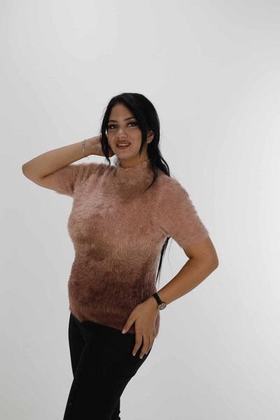 Maglione di Angora a maniche corte con collo alto marrone - 31014 | KAZEE (Set di 3 S-M-L) - Thumbnail