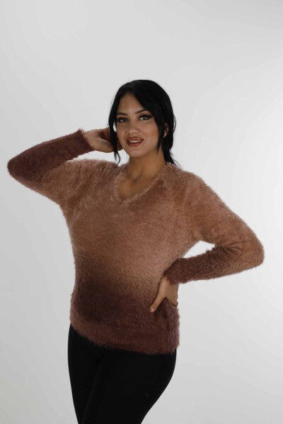 Maglione in Angora a maniche lunghe con scollo a V Marrone - 31013 | KAZEE (Set di 3 S-M-L) - Thumbnail