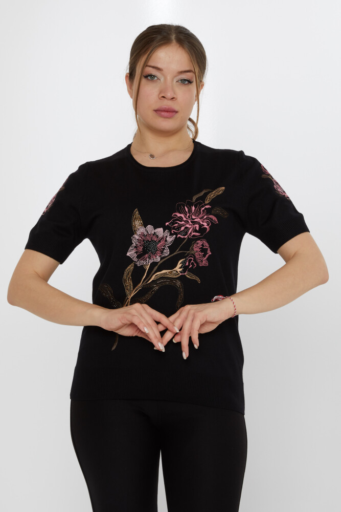 Maglione in Maglia Floreale Ricamato Nero - 31725 | KAZEE (Set di 3 L-XL-2XL) - 1