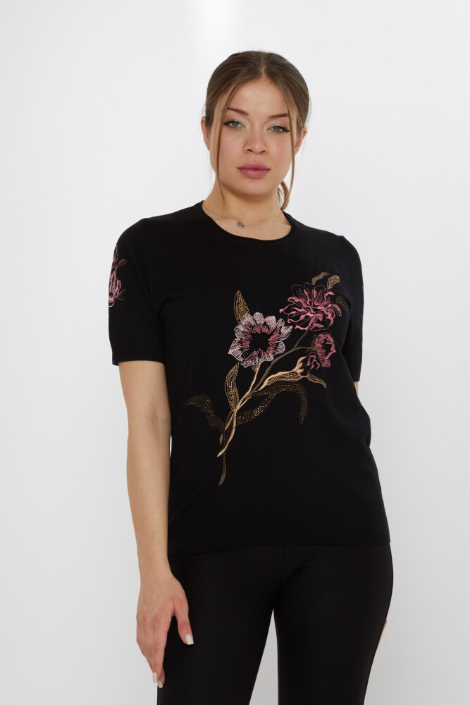 Maglione in Maglia Floreale Ricamato Nero - 31725 | KAZEE (Set di 3 L-XL-2XL) - 2