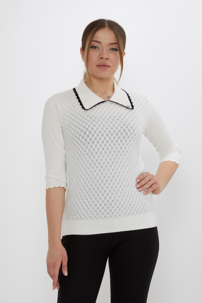 Maglione in maglia Spilla Cigno Ecru-Nero - 31814 | KAZEE (Set di 3 M-L-XL) 