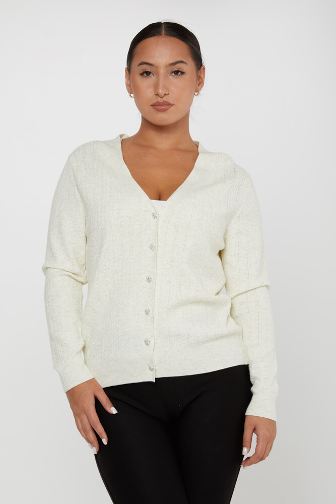 Cardigan Maille Coeur Boutonné Pierre Ecru - 31052 | KAZEE (Lot de 4 L-XL-2XL-3XL) - 1