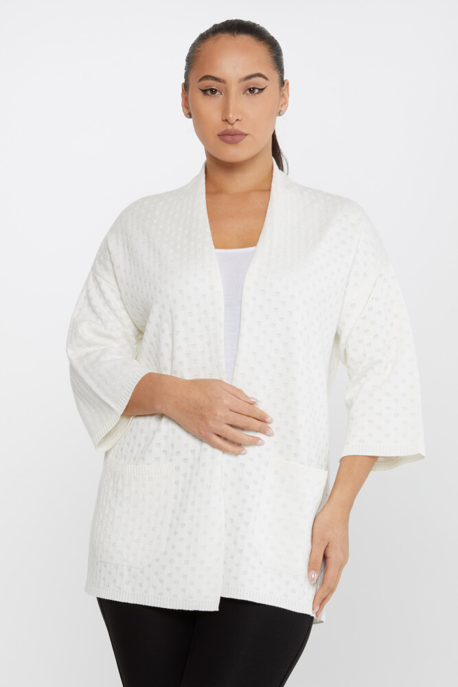 Cardigan En Maille Avec Détail Poche Écru - 30056 | KAZEE (Lot de 3 M-L-XL) - 2