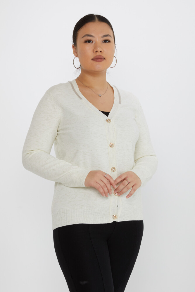 Cardigan En Maille Bouton Pailleté Détaillé Ecru - 31722 | KAZEE (Lot de 3 L-XL-2XL) - 1