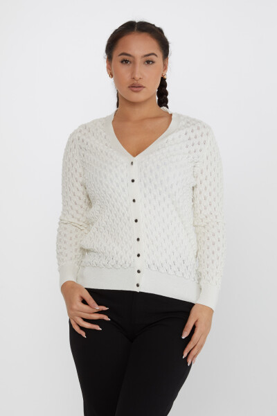 Cardigan en Maille Boutonné à Motifs Détaillés Ecru - 30036 | KAZEE (Lot de 4 M-L-XL-2XL) 