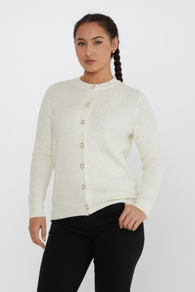 Cardigan En Maille Manches Longues Bouton Détaillé Écru - 31070 | KAZEE (Lot de 4 M-L-XL-2XL) - 1