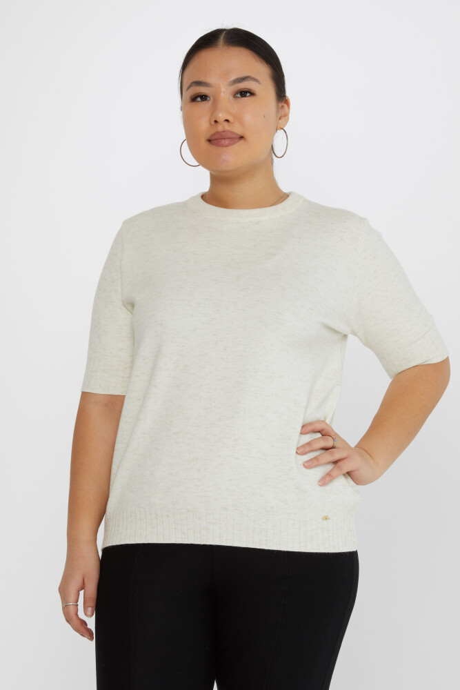 Pull En Maille Avec Logo Coeur Manches Courtes Ecru - 31634 | KAZEE (Lot de 3 XL-2XL-3XL) - 1