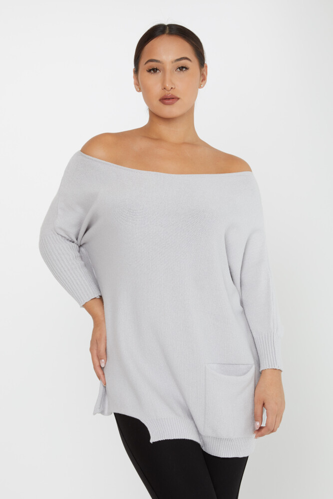 Pull en tricot à épaules dénudées avec poches gris clair - 30237 | KAZEE (Lot de 3 M-L-XL) - 1