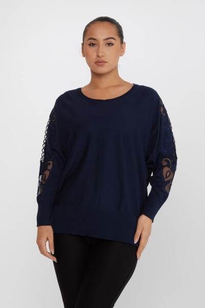 ﻿Tricots Pull Manches Pierre Brodée Ras Du Cou Bleu Marine - 30752 | KAZEE (Lot de 4 L-XL-2XL-3XL) 