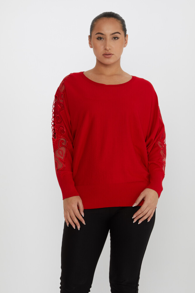 Tricots Pull Manches Pierre Brodée Ras Du Cou Rouge - 30752 | KAZEE (Lot de 4 L-XL-2XL-3XL) - 1