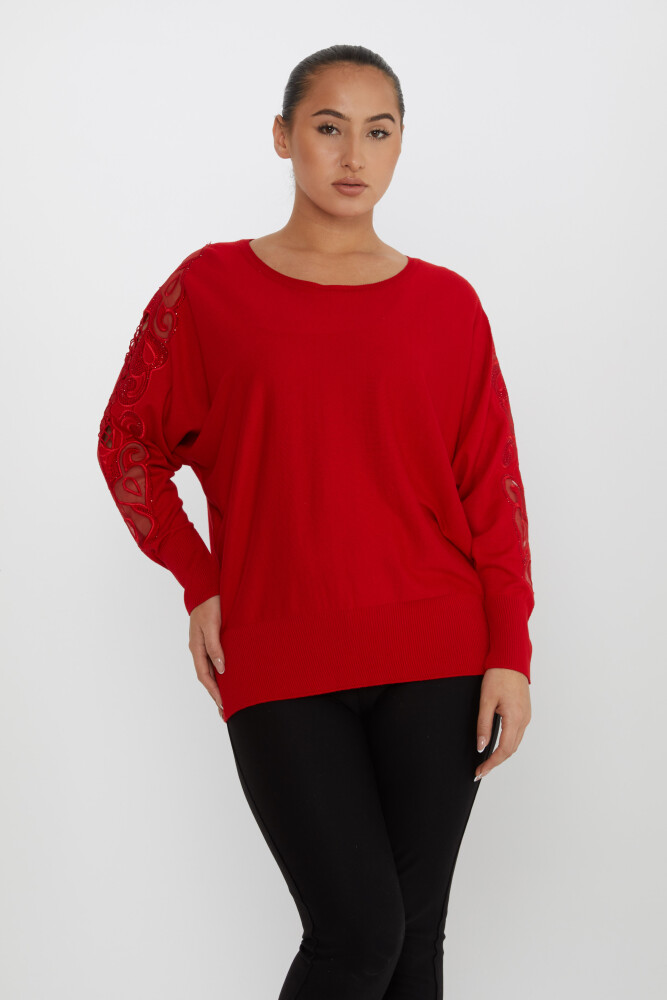 Tricots Pull Manches Pierre Brodée Ras Du Cou Rouge - 30752 | KAZEE (Lot de 4 L-XL-2XL-3XL) - 2