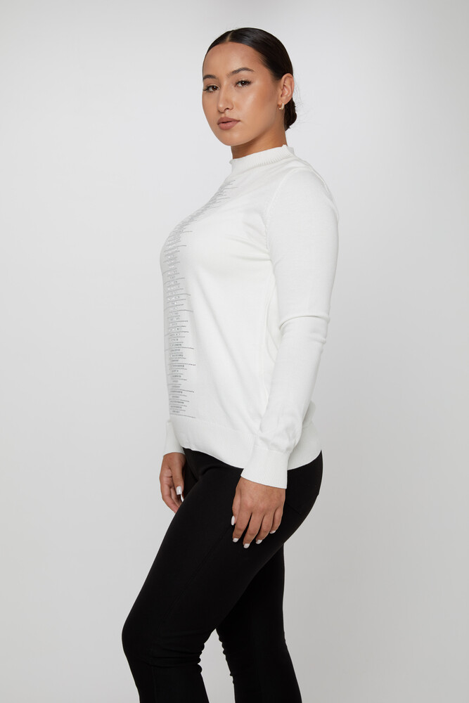 Pull En Maille Pierre Brodée Manches Longues Ecru - 30556 | KAZEE (Lot de 3 S-M-L) - 2