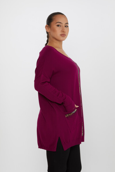 Pull en Maille Rayure Pierre Brodée Poche Détail Lilas - 30621 | KAZEE (Lot de 4 L-XL-2XL-3XL) - 2