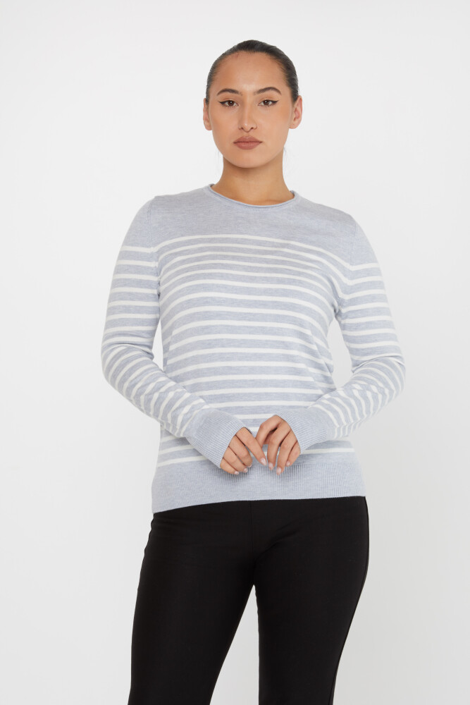 Pull en tricot rayé bicolore à manches longues gris - 30898 | KAZEE (Lot de 4 M-L-XL-2XL) - 1