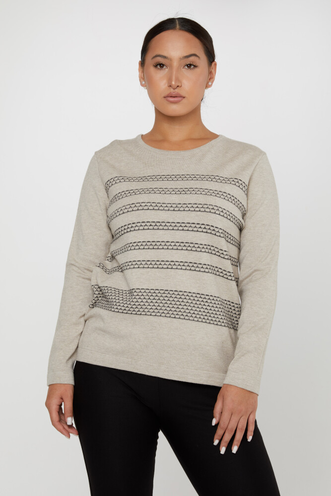 Pull en tricot rayé à manches longues vison - 31030 | KAZEE (Lot de 4 L-XL-2XL-3XL) - 1