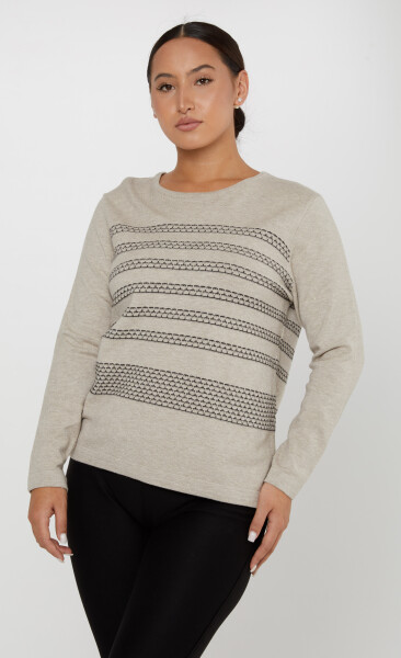 Pull en tricot rayé à manches longues vison - 31030 | KAZEE (Lot de 4 L-XL-2XL-3XL) - 2