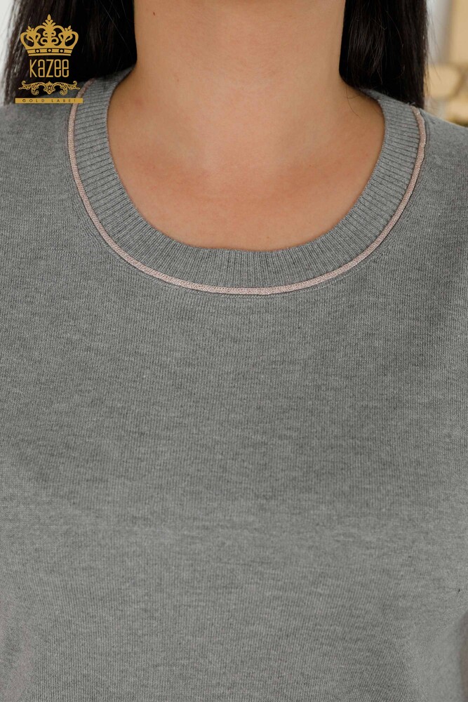 Venta al por mayor Suéter de punto para mujer con cuello redondo Gris - 30407 | KAZEE - 3