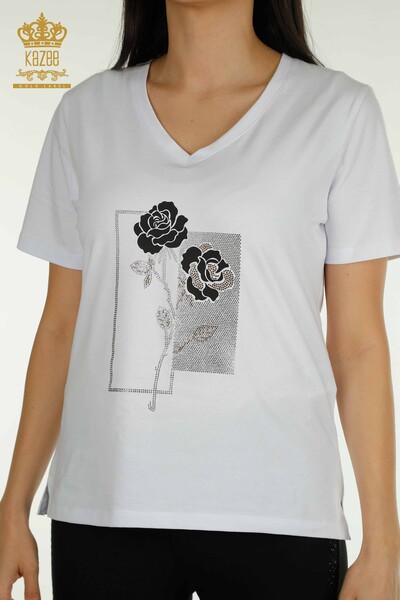 Venta al por mayor Blusa de Mujer con Bordado Floral Blanco - 79860 | KAZEE - 2