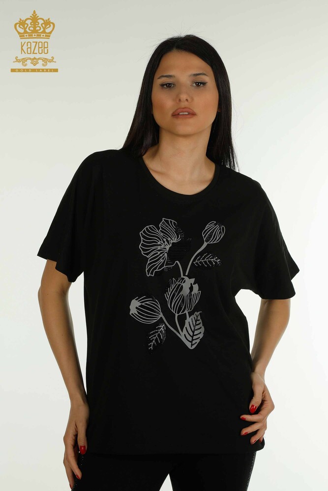 Venta al por mayor Blusa de Mujer con Bordado Floral Negro - 79459 | KAZEE - 1