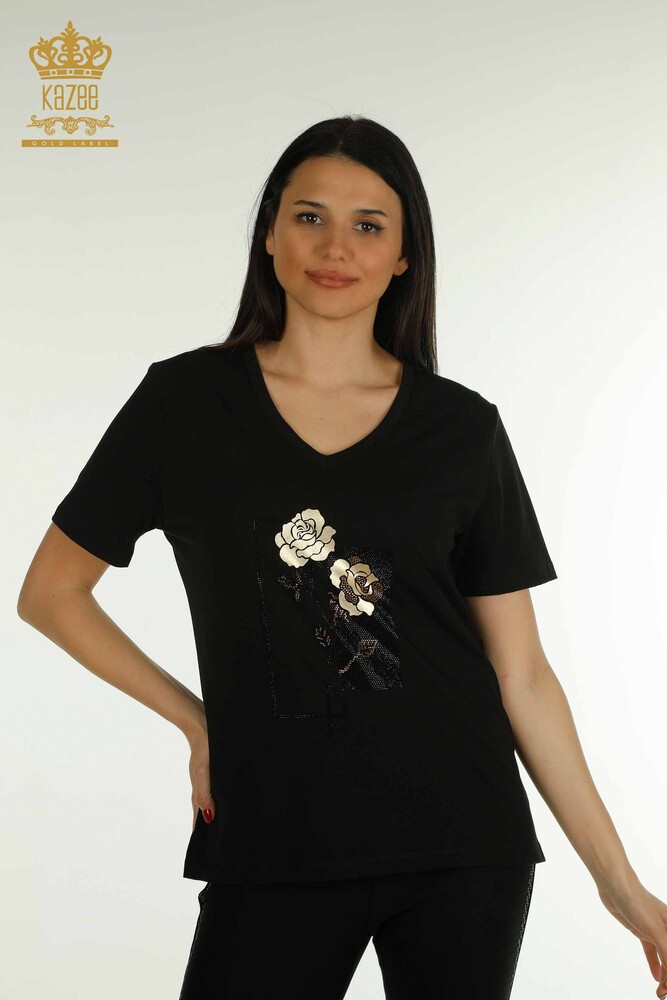 Venta al por mayor Blusa de Mujer con Bordado Floral Negro - 79860 | KAZEE - 1