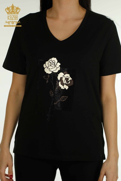 Venta al por mayor Blusa de Mujer con Bordado Floral Negro - 79860 | KAZEE - 2