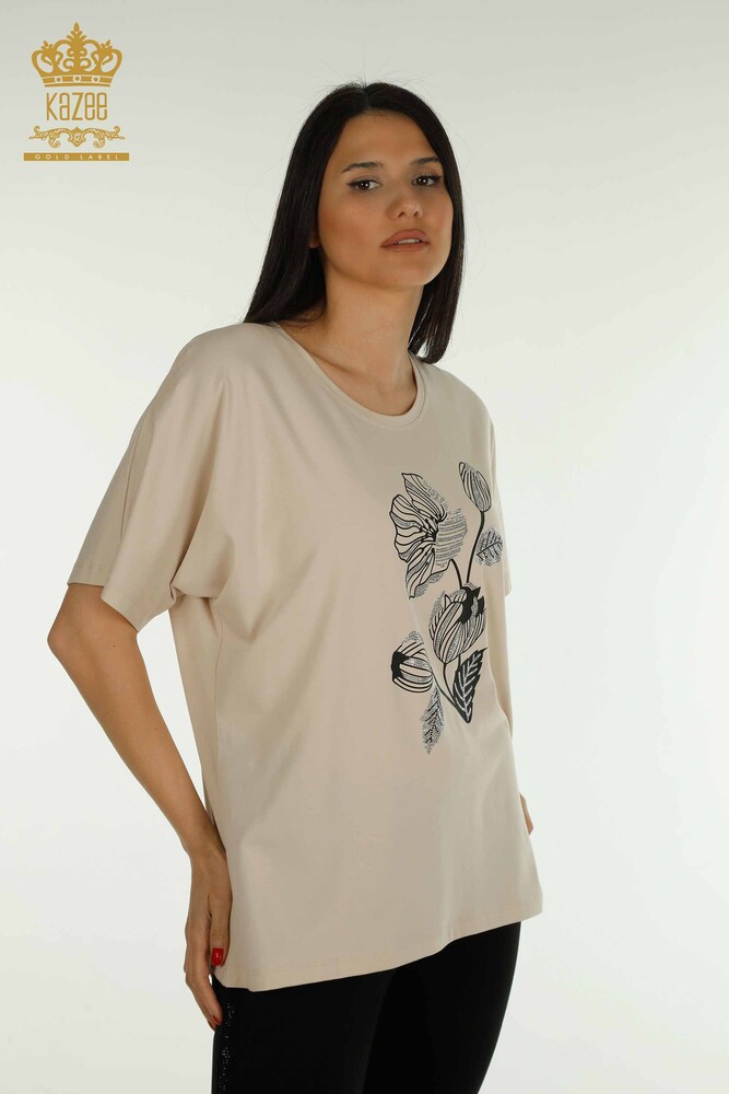 Venta al por mayor Blusa de Mujer Bordada Floral Beige - 79459 | KAZEE - 1