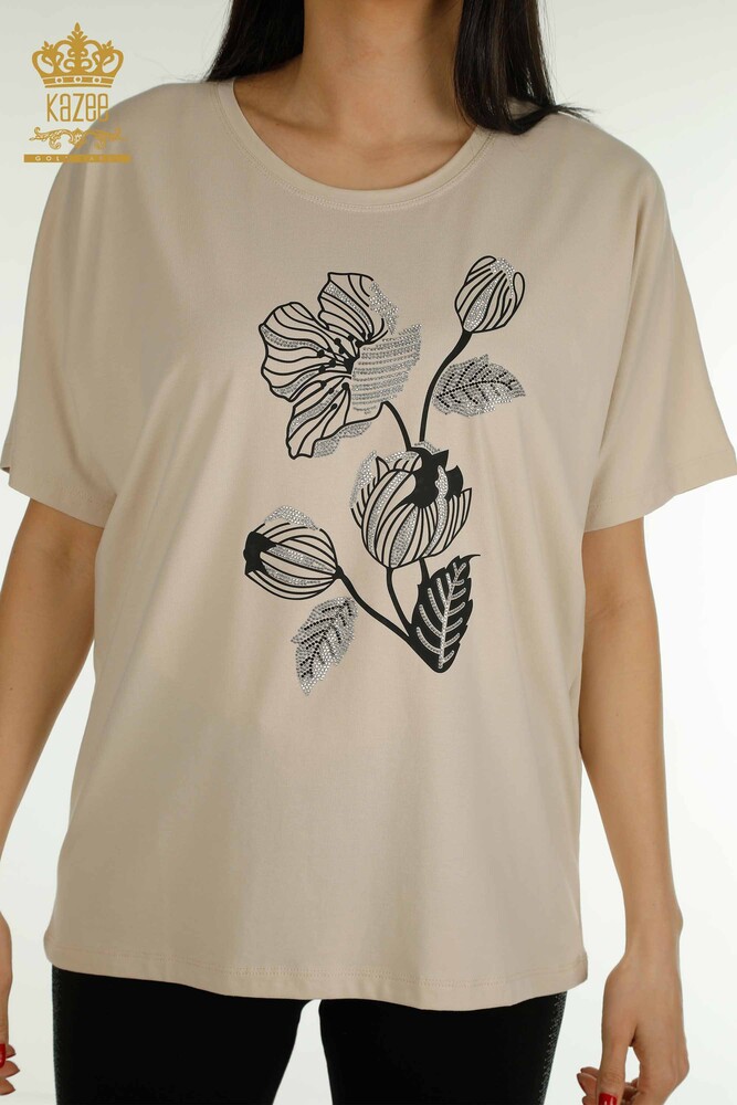 Venta al por mayor Blusa de Mujer Bordada Floral Beige - 79459 | KAZEE - 2