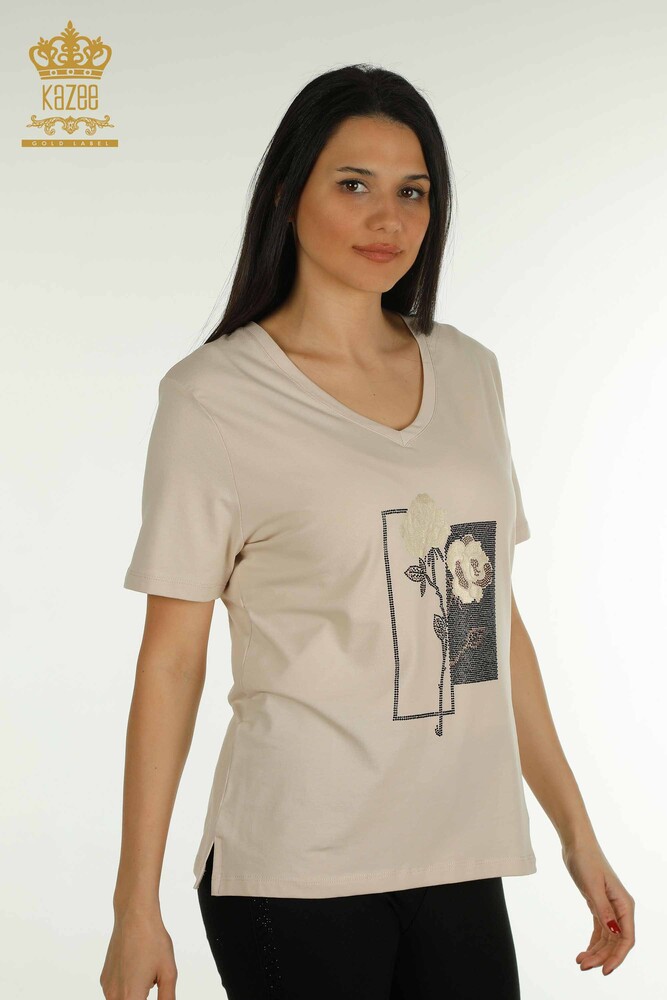 Venta al por mayor Blusa de Mujer con Bordado Floral Beige - 79860 | KAZEE - 1