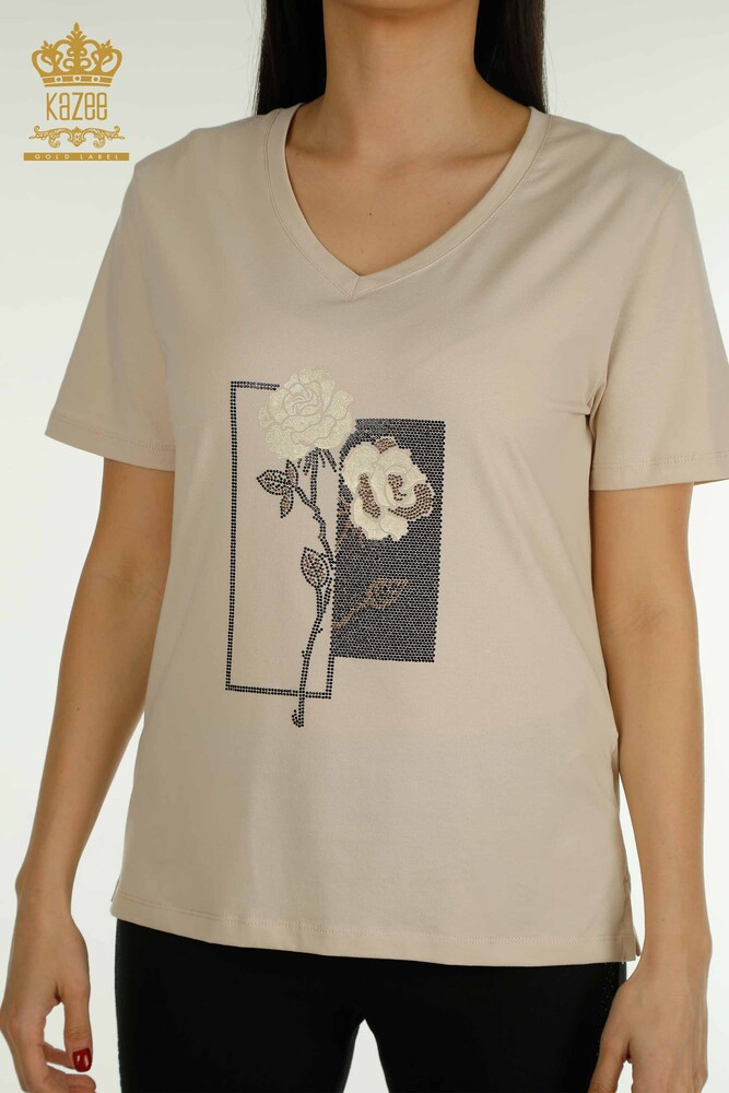 Venta al por mayor Blusa de Mujer con Bordado Floral Beige - 79860 | KAZEE - 2