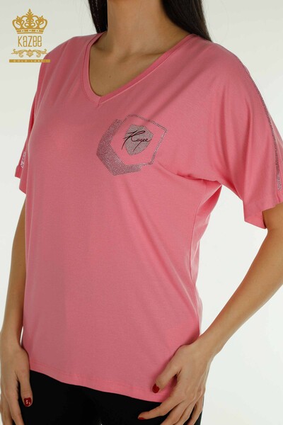 Venta al por mayor Blusa de Mujer Piedra Bordada Rosa - 77487 | KAZEE - 2