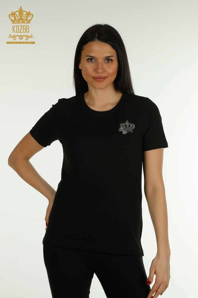 Venta al por mayor Blusa de Mujer Corona Bordada Negra - 79476 | KAZEE - 1