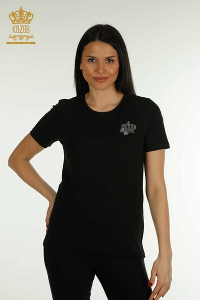 Venta al por mayor Blusa de Mujer Corona Bordada Negra - 79476 | KAZEE - Kazee