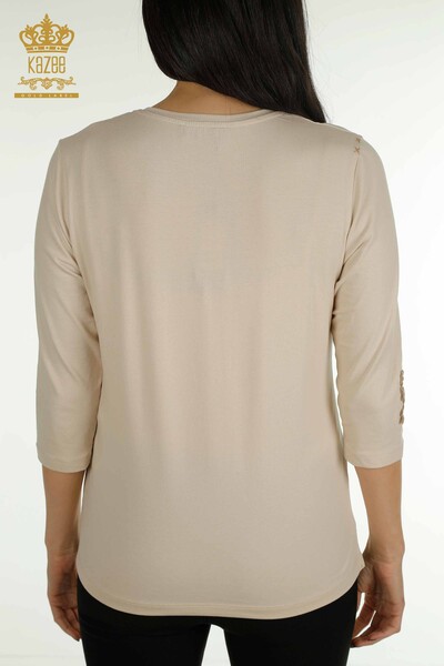 Venta al por mayor Blusa de Mujer con Bordado Floral Beige Claro - 79466 | KAZEE - 10