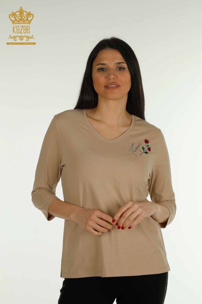 Kazee - Venta al por mayor Blusa de Mujer Rosa Bordada Beige - 79867 | KAZEE